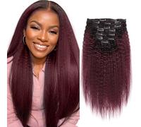 Sassina Extensiones de cabello humano virgen brasileño afro lacio Remy con clip, doble trama, sin costuras, Corse Yaki, pelo recto para mujeres negras, 18 pulgadas, 1b a 99J, 120 gramos por lote
