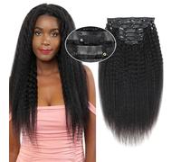 Sassina Extensiones de cabello humano virgen brasileño con clip, sin costuras, 20 pulgadas, color negro natural, lacio, para mujeres negras, 120 g, 7 unidades con 17 clips