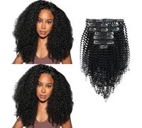 Sassina Extensiones de cabello Remy rizado con clip, cabello humano 3B 4A, extensiones de cabello rizado tipo afro, 120 g, 7 unidades, doble trama para mujeres negras, KC, 12 pulgadas