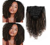Sassina Extensiones de cabello rizado tipo afro para mujeres afroamericanas, extensiones de cabello Remy de doble trama, color negro natural a marrón chocolate, 20 pulgadas, 4.23 onzas, 7 unidades