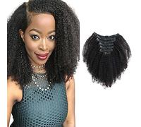 Sassina Extensiones de pelo afro real, rizado, doble trama, grado 3C, 4A, para mujeres afroamericanas negras, 120 g, 7 unidades con 17 clips AC 22 pulgadas