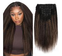 Sassina Extensiones de pelo con clip para mujer, color natural a marrón chocolate, extensiones de clip de 40,6 cm, 120 g, 7 unidades