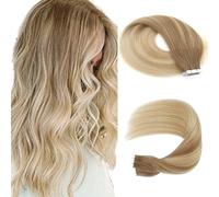 Sassina Extensiones de pelo de color marrón ceniza a rubio miel oscuro y rubio platino 55 cm, extensiones de pelo Remy 20 unidades, 50 g