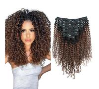 Sassina Extensiones de pelo rizado con clip para mujeres negras, doble trama, 7 unidades, 120 g, color negro oscuro, marrón chocolate, TN4, 35,5 cm