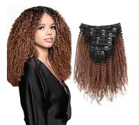 Sassina Remi - Extensiones de cabello humano con clip, rizado afro 3C 4A para mujeres negras, dos tonos, negro natural que se desvanece a jengibre, 120 g, 7 piezas por paquete con 17 clips AC TN30, 12