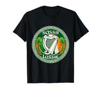 Sassy Lassie - Bandera de Irlanda con Arpa Irlandesa Divertida del día de San Patricio Camiseta gráfica económica, Hombre, Negro, XL