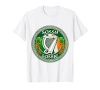 Sassy Lassie - Bandera de Irlanda con Arpa Irlandesa Divertida del día de San Patricio Camiseta gráfica económica, Hombre, Blanco, L