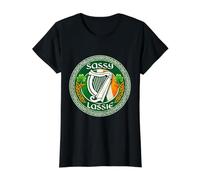 Sassy Lassie - Bandera de Irlanda con Arpa Irlandesa Divertida del día de San Patricio Camiseta gráfica económica, Mujer, Negro, L