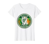Sassy Lassie - Bandera de Irlanda con Arpa Irlandesa Divertida del día de San Patricio Camiseta gráfica económica, Mujer, Blanco, M