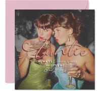 Sassy - Tarjeta de cumpleaños para tía, glamour vintage y un guiño descarado, dos fabulosas mujeres brindando en rosas y azules atrevidos, día de la madre, cuadrado de 145 mm, sobre incluido