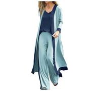 Sastres mujer Conjunto casual de tres piezas para mujer con camiseta de manga larga cárdigan y pantalón ancho estilo casual y cómodo para un look diario, azul, S