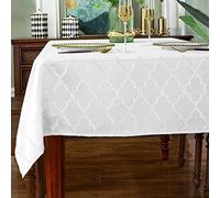 SASTYBALE Mantel Jacquard de poliéster con Patrones de Flores, a Prueba de derrames, Resistente a Las Arrugas, para Mesa de Cocina y Comedor (Blanco, Rectangular, 60 x 84 Pulgadas (6-8 Asientos)