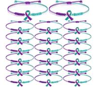 Sasylvia 20/100 pulseras de concienciación sobre la prevención del suicidio, cordón ajustable, color morado y verde azulado, pulseras trenzadas, regalos inspiradores para la prevención del suicidio