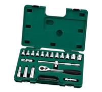 SATA ST09005SJ Juego de Llaves de Vaso Métricas de 6 Puntas con Accionamiento de 1/2” con Carraca de Liberación Rápida y Adaptador de 3 Vías, 23 Piezas
