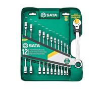 SATA ST09066-02 Juego de Llaves de Carraca Doble Métricas de 12 Piezas, Pulido, 8 mm a 19 mm, con Rejilla de Almacenamiento