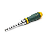SATA ST09350 Juego de Destornilladores de Carraca Multipropósito 19 en 1 con 8 Puntas de Doble Cara y un Mango Verde y Amarillo Resistente al Aceite