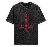 Satanic Cross Aleister Pentagram Religion 666 Devil Crowley Satanism Mens T-Shirt Casual Black tee Cotton Graphic Unisex Shirts L