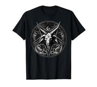 Satánico 666 Diablo Oculto en blanco y negro Pentagrama Cabra Camiseta