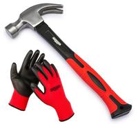 SATARGO Martillo de garra resistente, acero forjado de 20 onzas, mango de fibra de vidrio con agarre de goma antideslizante, guantes de trabajo incluidos, adecuado para carpintería y bricolaje