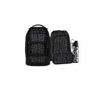 Satch Juego de 4 piezas a partir de 5ª clase ergonómica, espacio de almacenamiento de 30 l, con caja de regalo, bolsa de deporte, Blurry Faces - Negro, talla única, Juego de mochila escolar