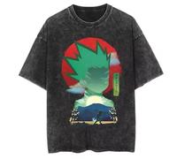 Satdflie Anime Hunter X Hunter Camisetas para Hombres algodón Cuello tripulación gráfico Hiphop Ropa callejera Lavado Retro Verano Suelto Camisetas, Comodidad Manga Corta Tops, negro/14, L