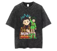 Satdflie Anime Hunter X Hunter Camisetas para Hombres algodón Cuello tripulación gráfico Hiphop Streetwear Lavado Retro Verano Suelto Camisetas, Comodidad Manga Corta Tops, Negro/5, XXL