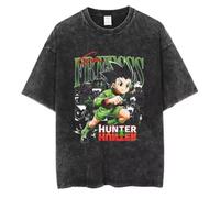 Satdflie Anime Hunter X Hunter Camisetas para Hombres algodón Cuello tripulación gráfico Hiphop Streetwear Lavado Retro Verano Suelto Camisetas, Comodidad Manga Corta Tops, Negro/8, XL