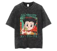 Satdflie Anime Hunter X Hunter Camisetas para Hombres algodón Cuello tripulación gráfico Hiphop Streetwear Lavado Retro Verano Suelto Camisetas, Comodidad Manga Corta Tops, negro/11, XXL