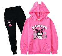 Satdflie Anime Kuro-mi Chandal Completo Conjunto Deportivo de 2 Piezas Sudadera con Capucha y Pantalón para Petite Mujer Niñas, Rojo rosa+negro, M