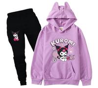 Satdflie Anime Kuro-mi Chandal Completo Conjunto Deportivo de 2 Piezas Sudadera con Capucha y Pantalón para Petite Mujer Niñas, Morado+negro, XXS