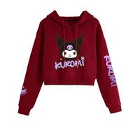 Satdflie Anime Kuro-mi Sudadera Corta con Capucha Suéter Jersey de Manga Larga Crop Top Hoodie Sweatshirt para Mujer Niña, Borgoña, XS