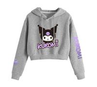 Satdflie Anime Kuro-mi Sudadera Corta con Capucha Suéter Jersey de Manga Larga Crop Top Hoodie Sweatshirt para Mujer Niña, Gris, S