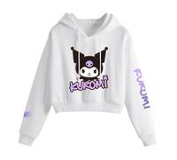 Satdflie Anime Kuro-mi Sudadera Corta con Capucha Suéter Jersey de Manga Larga Crop Top Hoodie Sweatshirt para Mujer Niña, Blanco, XS