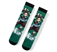 Satdflie Demon Slayer 1 par de calcetines Kimetsu no Yaiba Unisex Mid-ternera calcetines casuales Anime impreso lindo idea de Navidad regalo para los fans, un tamaño, verde