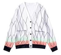 Satdflie Demon Slayer Cardigans para Hombres Mujeres Cosplay Imprimir Manga Larga suéter con Cuello en V botón Abajo suéteres de Punto Casuales, Estilo / 6, XXXL
