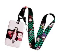 Satdflie Demon Slayer cordón con soporte de tarjeta conjunto, protector de la tarjeta de dibujos animados, diseño de la cubierta de la diapositiva para un uso conveniente, color/7