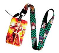 Satdflie Demon Slayer cordón con soporte de tarjeta conjunto, protector de la tarjeta de dibujos animados, diseño de la cubierta de la diapositiva para un uso conveniente, color/12