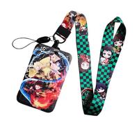 Satdflie Demon Slayer cordón con soporte de tarjeta conjunto, protector de la tarjeta de dibujos animados, diseño de la cubierta de la diapositiva para un uso conveniente, color/19