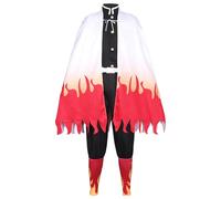 Satdflie Demon Slayer Cosplay Disfraz Kimono Robe Traje con Cinturón Completo Uniforme Conjunto Unisex Navidad Halloween Disfraz Anime Fans Regalo, Rengoku Kyoujurou, Tamaño 150