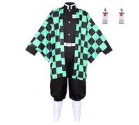Satdflie Demon Slayer Cosplay Disfraz Kimono Robe Traje con Cinturón Completo Uniforme Conjunto Unisex Navidad Halloween Disfraz Anime Fans Regalo, Tanjiro Kamado, M