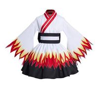 Satdflie japonés Anime Demon Slayer Cosplay Disfraz Kimono Outfits Uniforme Conjunto para las mujeres Niñas Vestido de criada de fiesta de Halloween, Kyojuro Rengoku, L