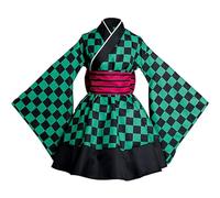 Satdflie japonés Anime Demon Slayer Cosplay Disfraz Kimono Trajes Uniforme Conjunto para Mujeres Niñas Vestido de criada de fiesta de Halloween, Tanjirou/B, XXXL