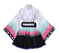 Satdflie japonés Anime Demon Slayer Cosplay Disfraz Kimono Trajes Uniforme Conjunto para Mujeres Niñas Vestido de criada de fiesta de Halloween, Kochou Shinobu, S