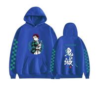 Satdflie japonés Anime Demon Slayer Kamado Tanjirou Sudadera con Capucha para Adolescentes Disfraz de Cosplay Unisex Suéteres Casuales Moda Manga Larga Sudadera de Dibujos Animados, Azul, S