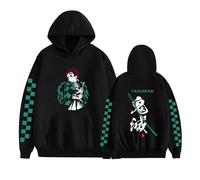 Satdflie japonés Anime Demon Slayer Kamado Tanjirou Sudadera con Capucha para Adolescentes Disfraz de Cosplay Unisex Suéteres Casuales Moda Manga Larga Sudadera de Dibujos Animados, Negro, L