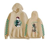 Satdflie japonés Anime Demon Slayer Kamado Tanjirou Sudadera con Capucha para Adolescentes Disfraz de Cosplay Unisex Suéteres Casuales Moda Manga Larga Sudadera de Dibujos Animados, Caqui, S