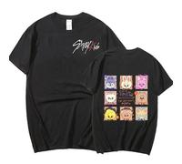 Satdflie KPOP Stray Kids Shirt District 9 Unlock World Tour Concert T Shirt Felix Hyunjin Jisung Jeongin Minho Imprimir Camisetas de Manga Corta, Negro, XS