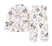 Satdflie Kuro-mi My Me-lody Pijama de 2 Piezas Petite Mujeres Niñas Pijama de Algodón Estampado Conjuntos de Camisa de Manga Larga y Pantalones, Beis 3, 2XS