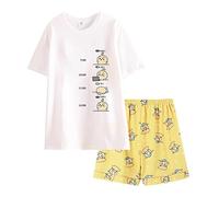 Satdflie Mujeres Chiikawa Pajama Conjunto para Las niñas 2 Piezas de Manga Corta con Pantalones Cortos PJ Set Impresión de Dibujos Animados Ropa de Noche Algodón Salón Set, Amarillo/2, L