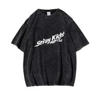 Satdflie SKZ Camisetas para Las Mujeres Hombres Stray Kids Run IT Fans Support Concert Tees, Bangchan Jisung Felix Hyunjin I.N Changbin Seungmin Lavado Retro Verano de Manga Corta, negro/10, XXL